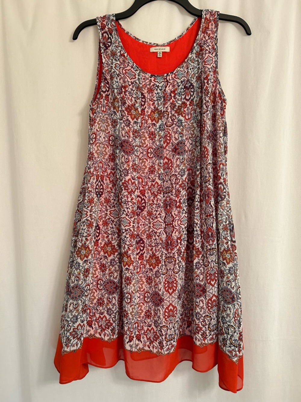 Orange Paisley Print Sleeveless Swing Dress